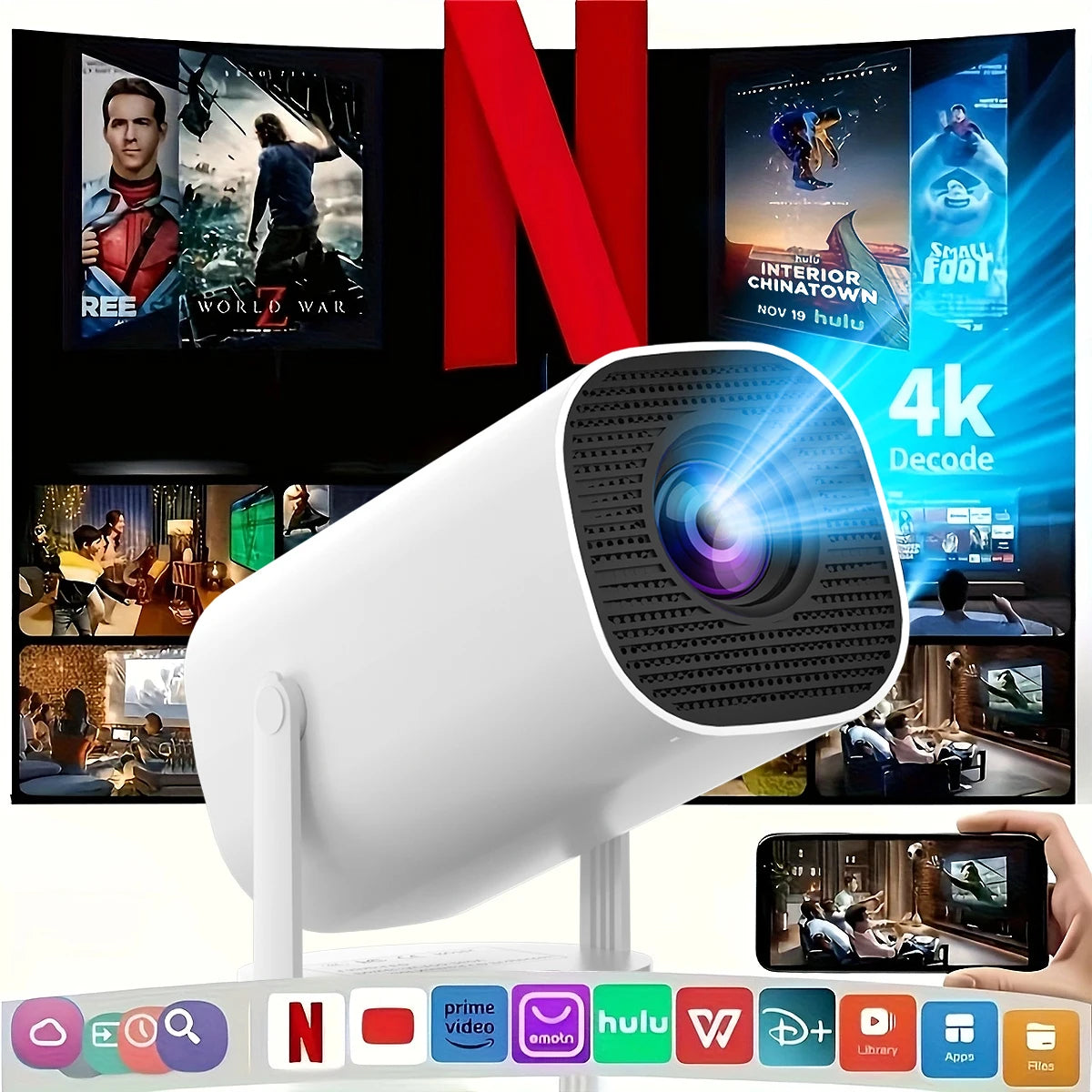 Pocket Smart Projector – 4K Mini Cinema بروجكتور سينما منزلي ذكي – عرض 4K لاسلكي